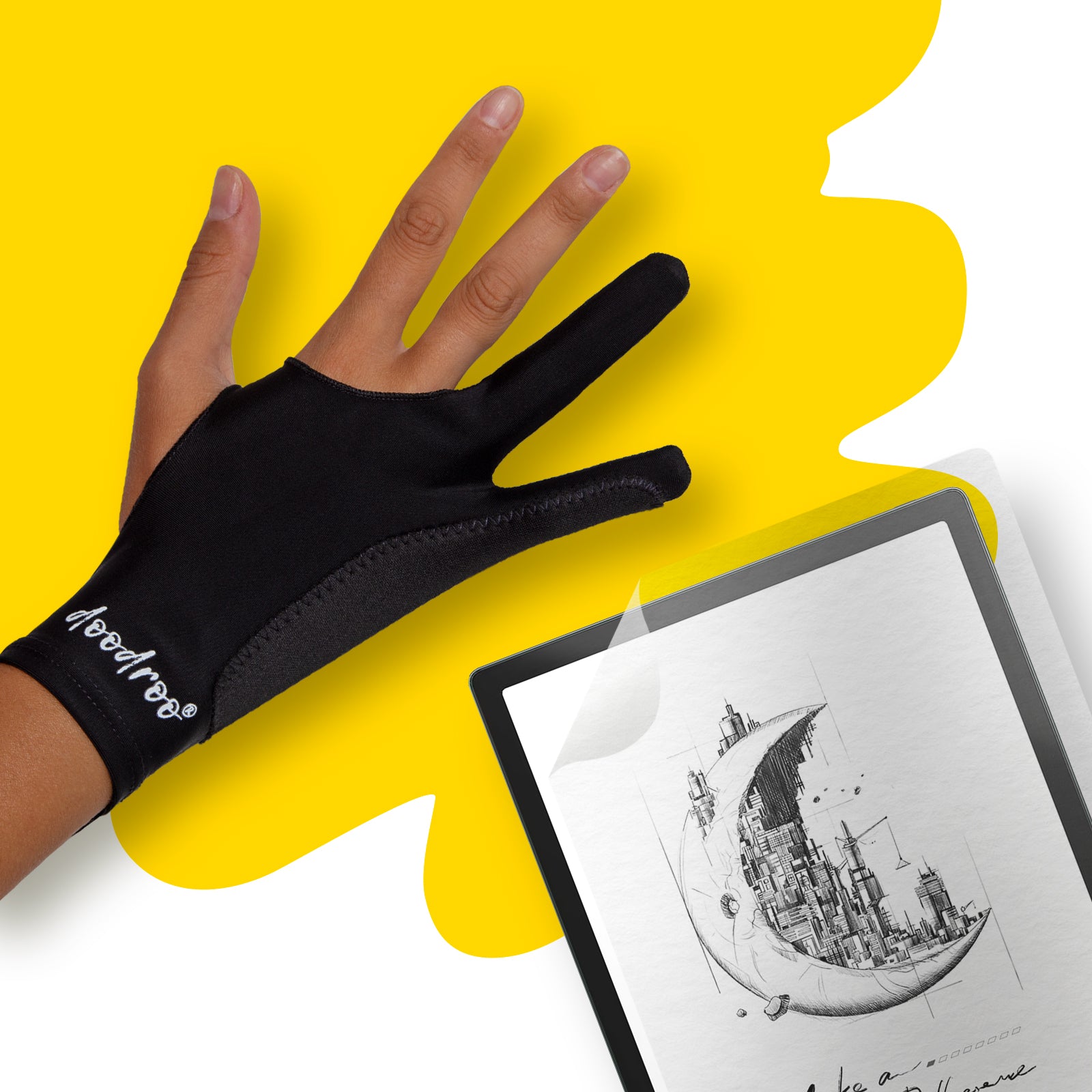 M size artist's Glove and Paper Effect Film doodroo for Onyx BOOX Tab X