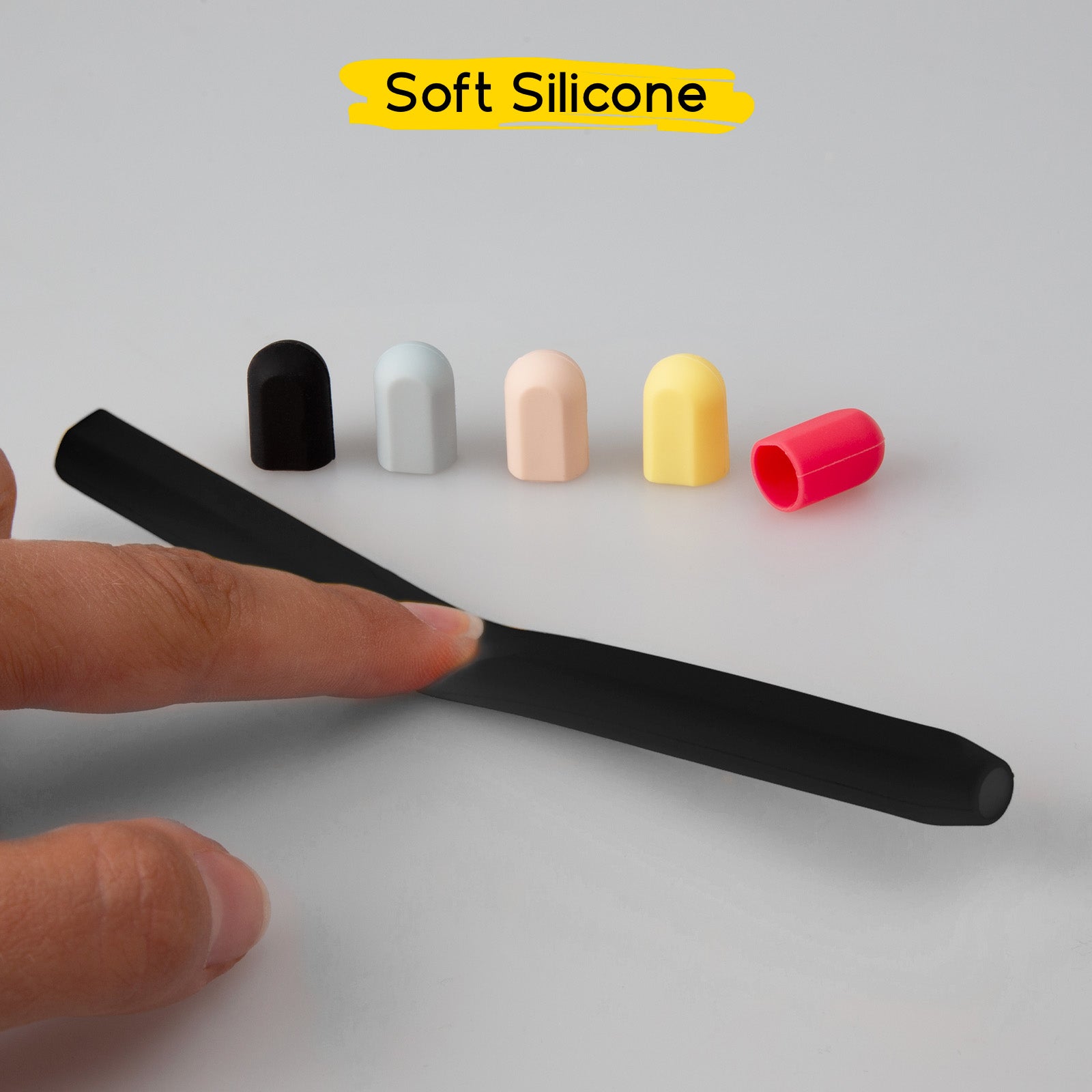 Funda piel negra para Apple Pencil 1ª y 2ª generación con 5 capuchones de colores
