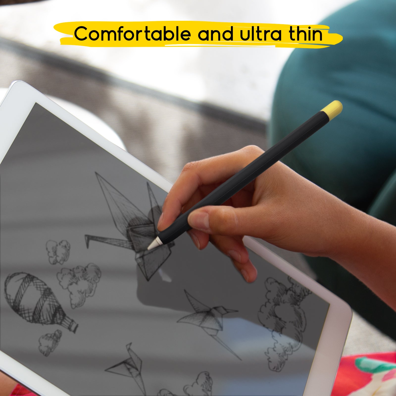 Funda piel negra para Apple Pencil 1ª y 2ª generación con 5 capuchones de colores