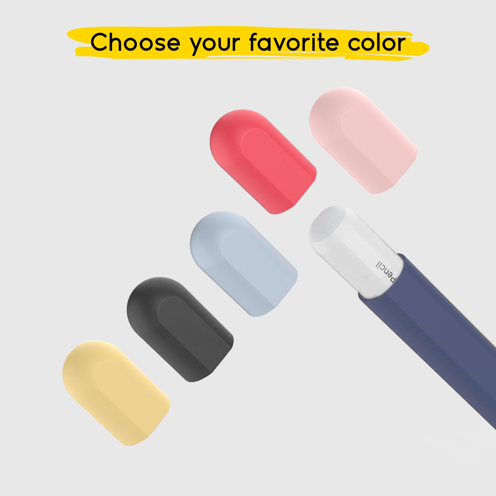 Etui de protection bleu pour Apple Pencil de 1ère et 2ème génération avec 5 capuchons colorés