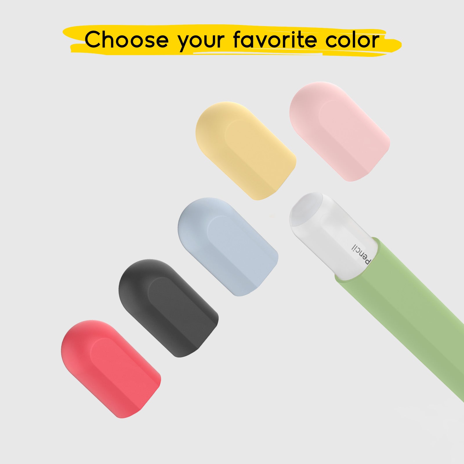 Custodia skin verde per Apple Pencil di 1° e 2° generazione con 5 cap colorati