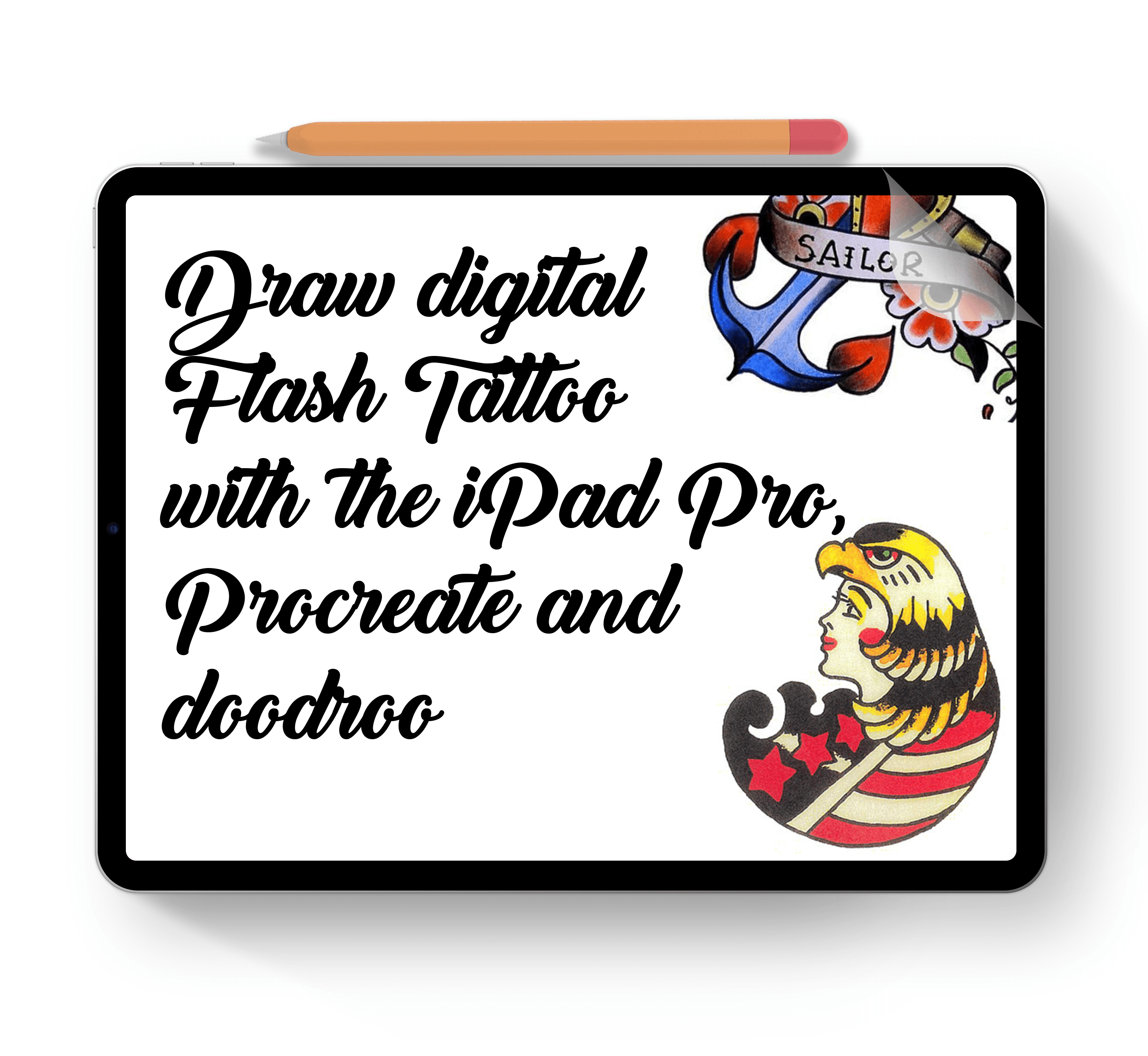 Draw digital Flash Tattoo with the iPad Pro, Procreate and doodroo