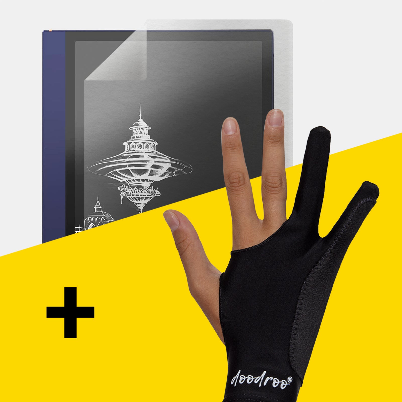 Größe M Künstlerhandschuh und Papier-Effektfolie für Onyx BOOX Tab Ultra/Tab Ultra doodroo