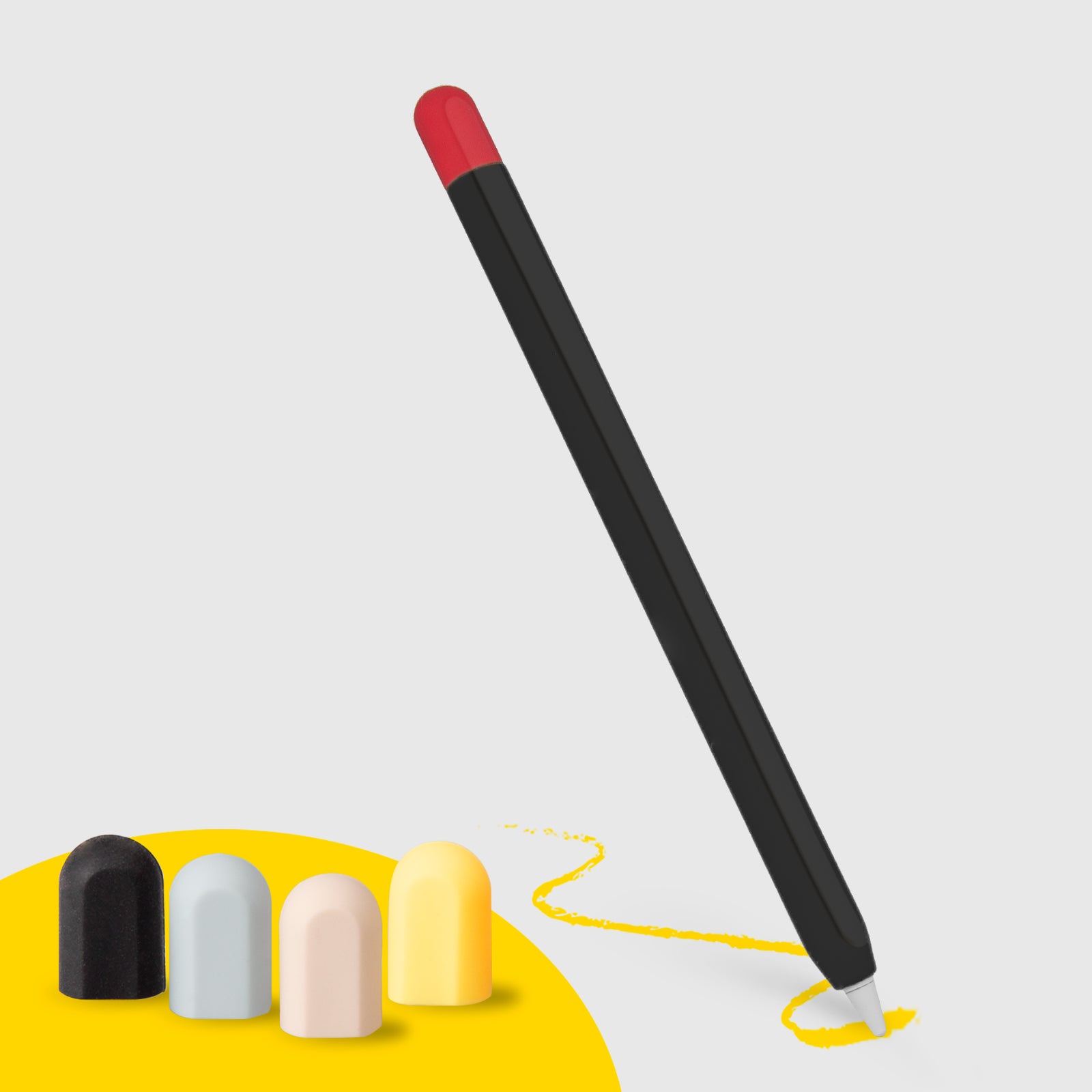 Schwarze Schutzhülle für Apple Pencil der 1. und 2. Generation mit 5 farbigen Kappen
