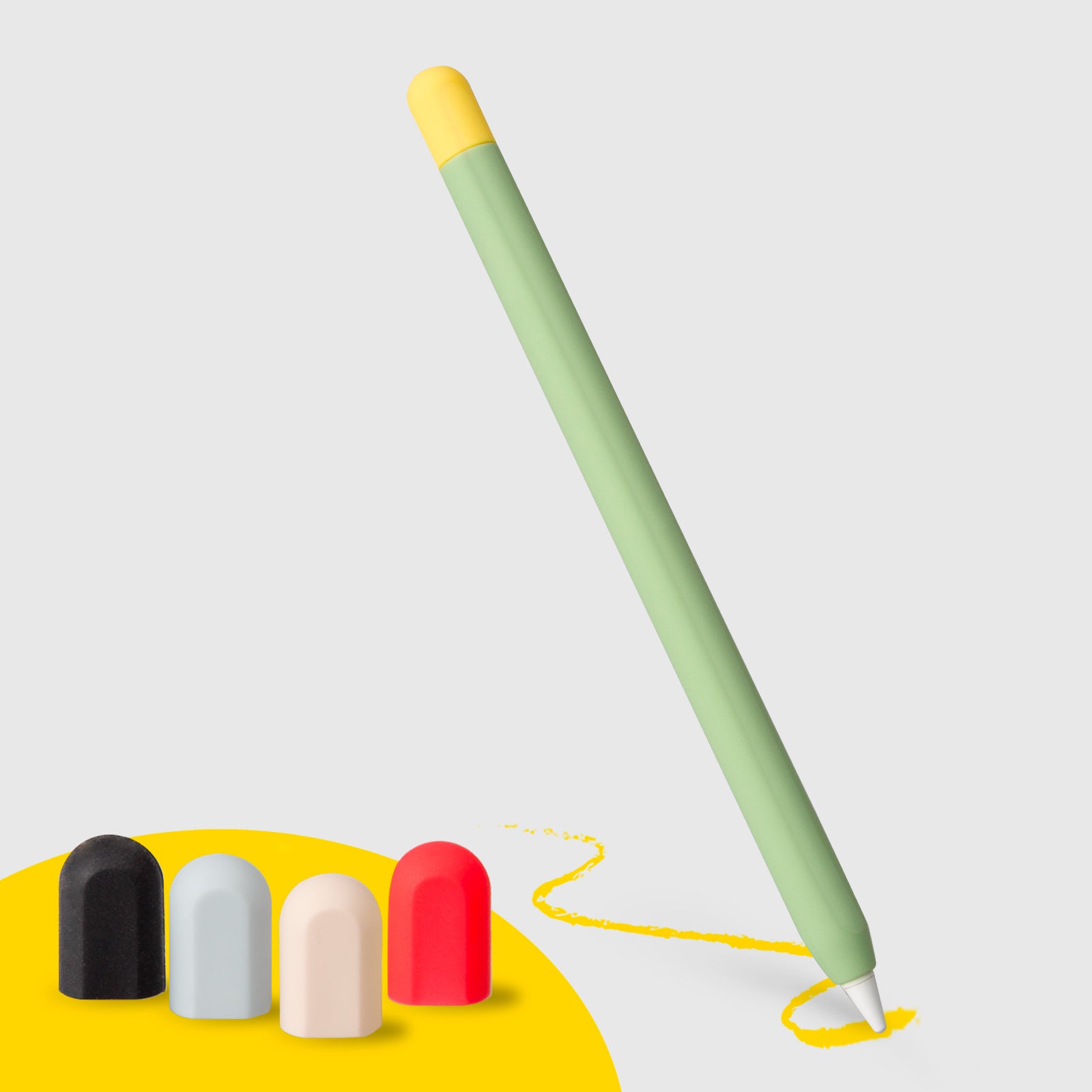 Etui de protection verte pour Apple Pencil de 1ère et 2ème génération avec 5 capuchons colorés