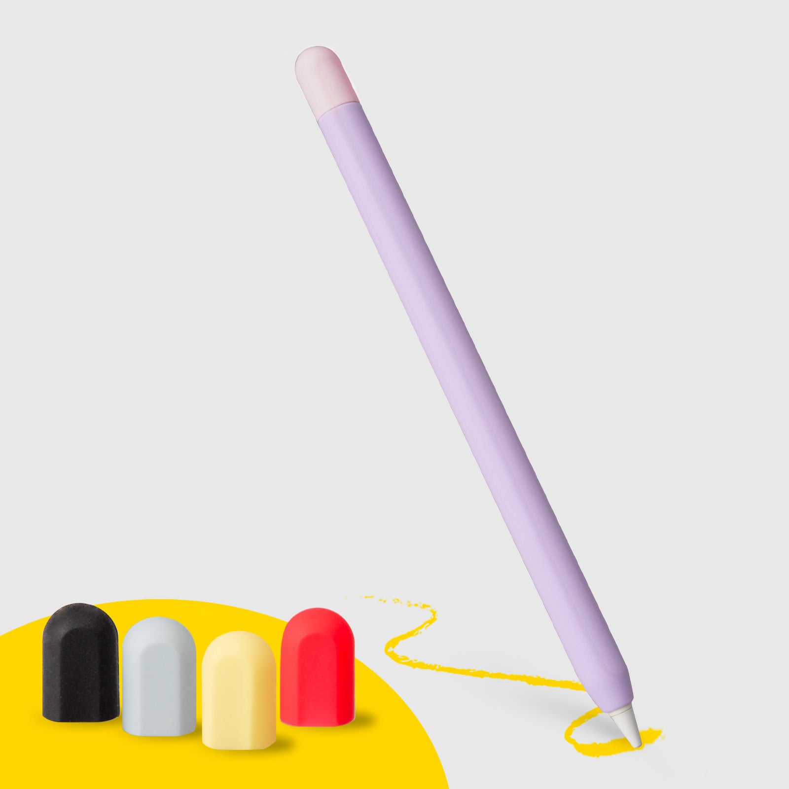 Fliederfarbene Schutzhülle für Apple Pencil der 1. und 2. Generation mit 5 farbigen Kappen