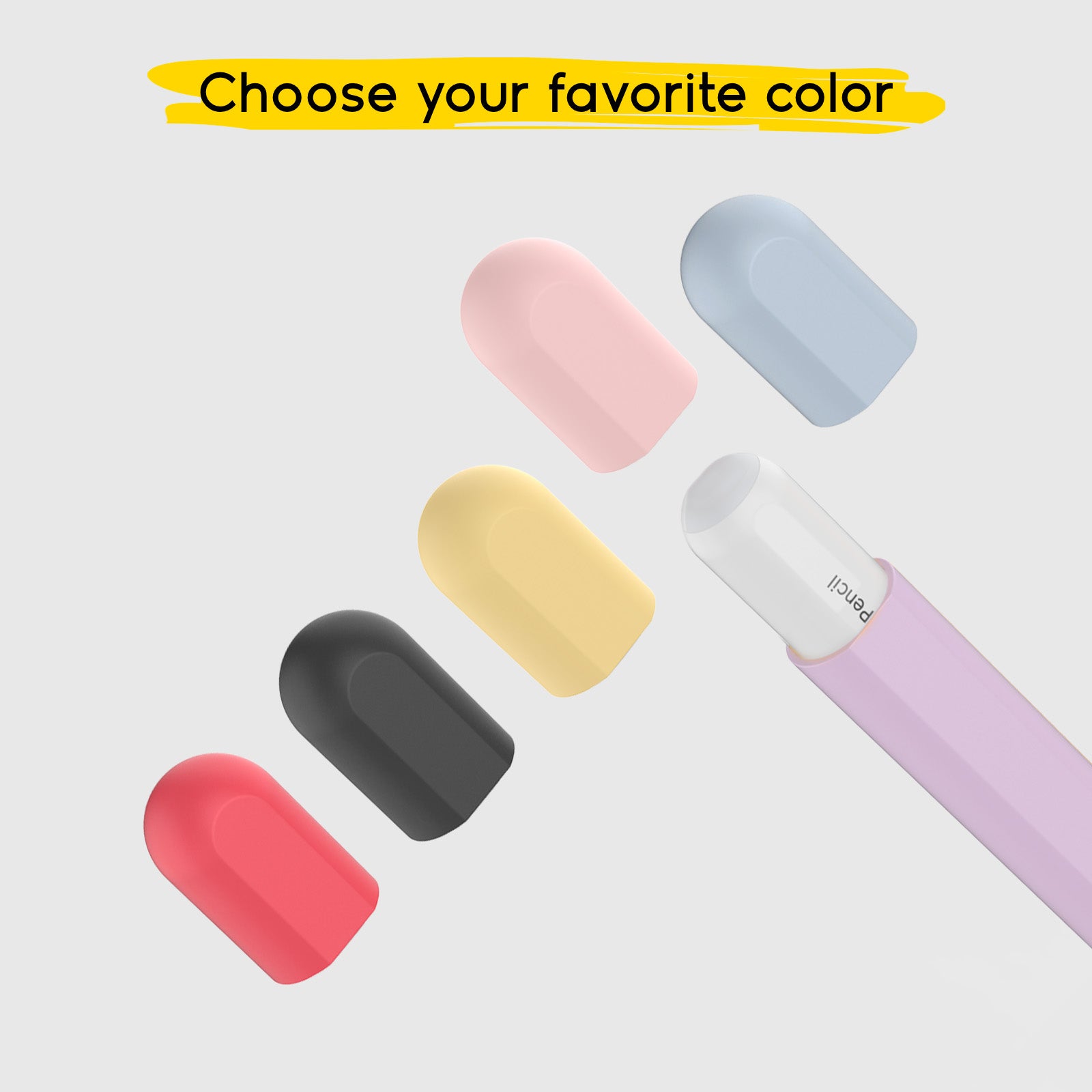 Fliederfarbene Schutzhülle für Apple Pencil der 1. und 2. Generation mit 5 farbigen Kappen