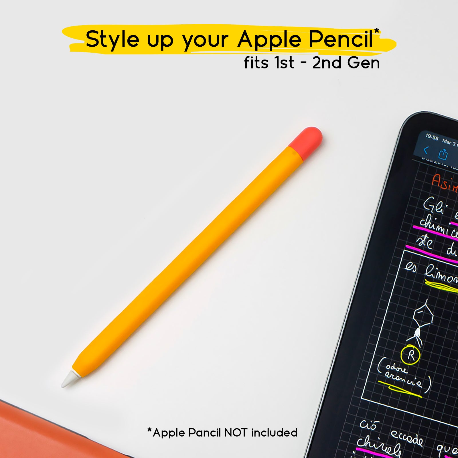 Orange skin case for Apple Pencil Pro/1st Gen./2nd Gen. Apple Pencils with 5 colourful caps